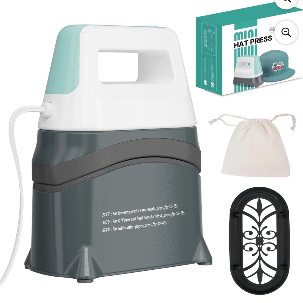 Portable Hat Heat Press  Machine with Ceramic-Coated Curved Heat Plate Blue